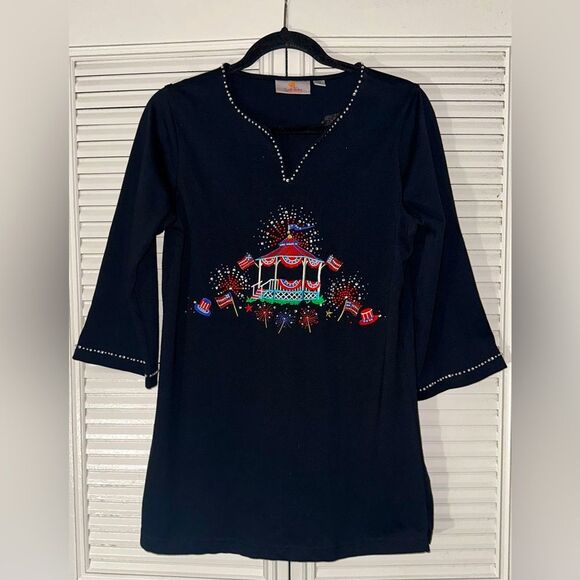 Quacker‎ Factory Beaded Embroidered Patriotic July 4 Fireworks Tunic Top Size XS - Picture 1 of 9